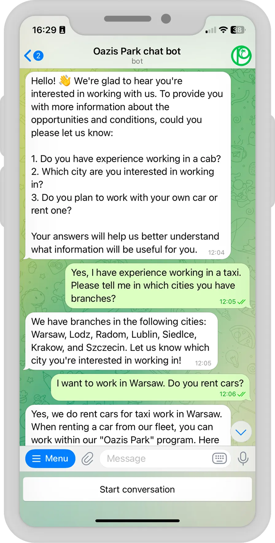 AI-Powered 24/7 Recruitment Chatbot — Oazis Park
