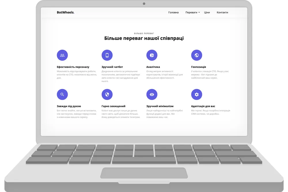 BotWheels Landing Page — CRM & Chatbot Solution for Auto Services — project tasks