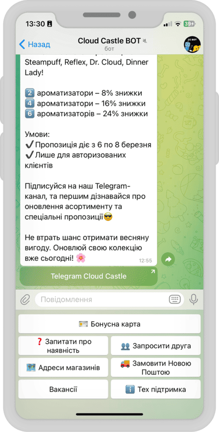 ChatBot for Premium Vaping Market — screen 2