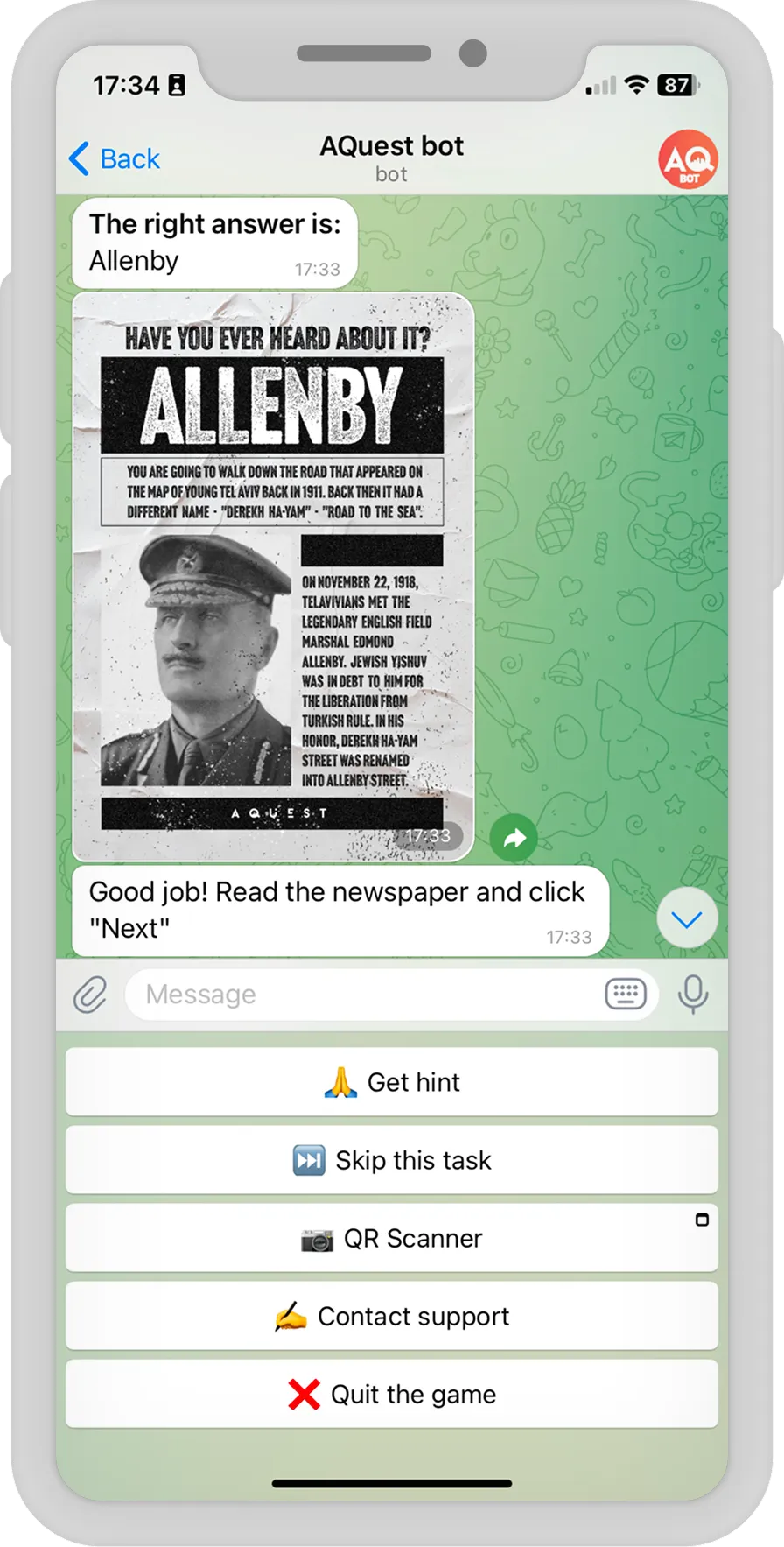 City Quest Chatbot for Israel — AQuest — project tasks