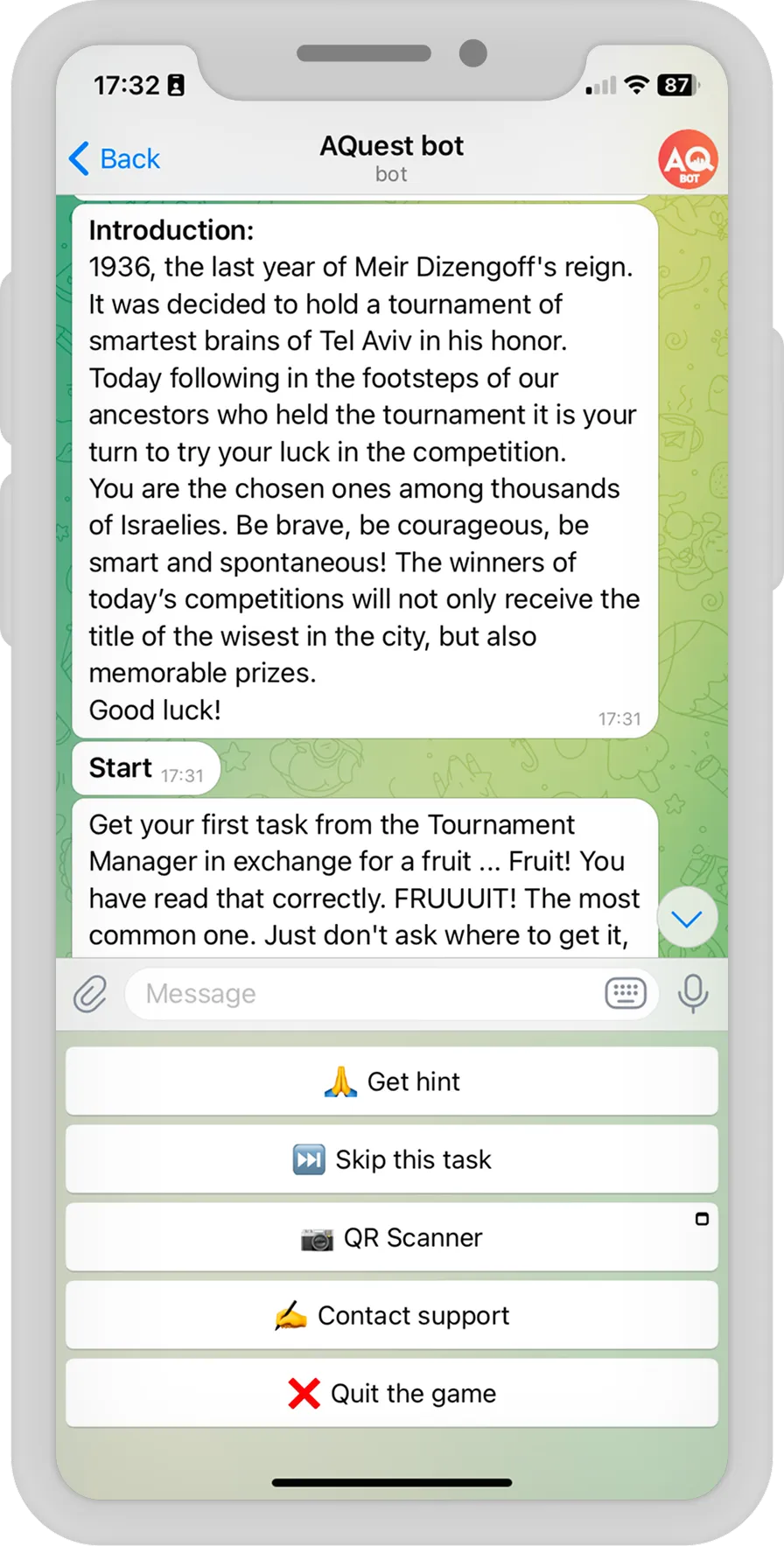 City Quest Chatbot for Israel — AQuest — screen 1